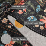 3x5 Area Rug, Vintage Floral Washable Rug for Bedroom with Non Slip Design, Soft Low Pile Indoor Sma