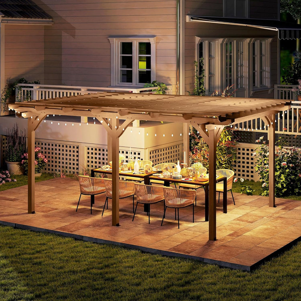 12' x 16' Outdoor Pergola, Wood Gazebo Grape Trellis with Stable Structure for Climbing Plant Support, Garden, Patio