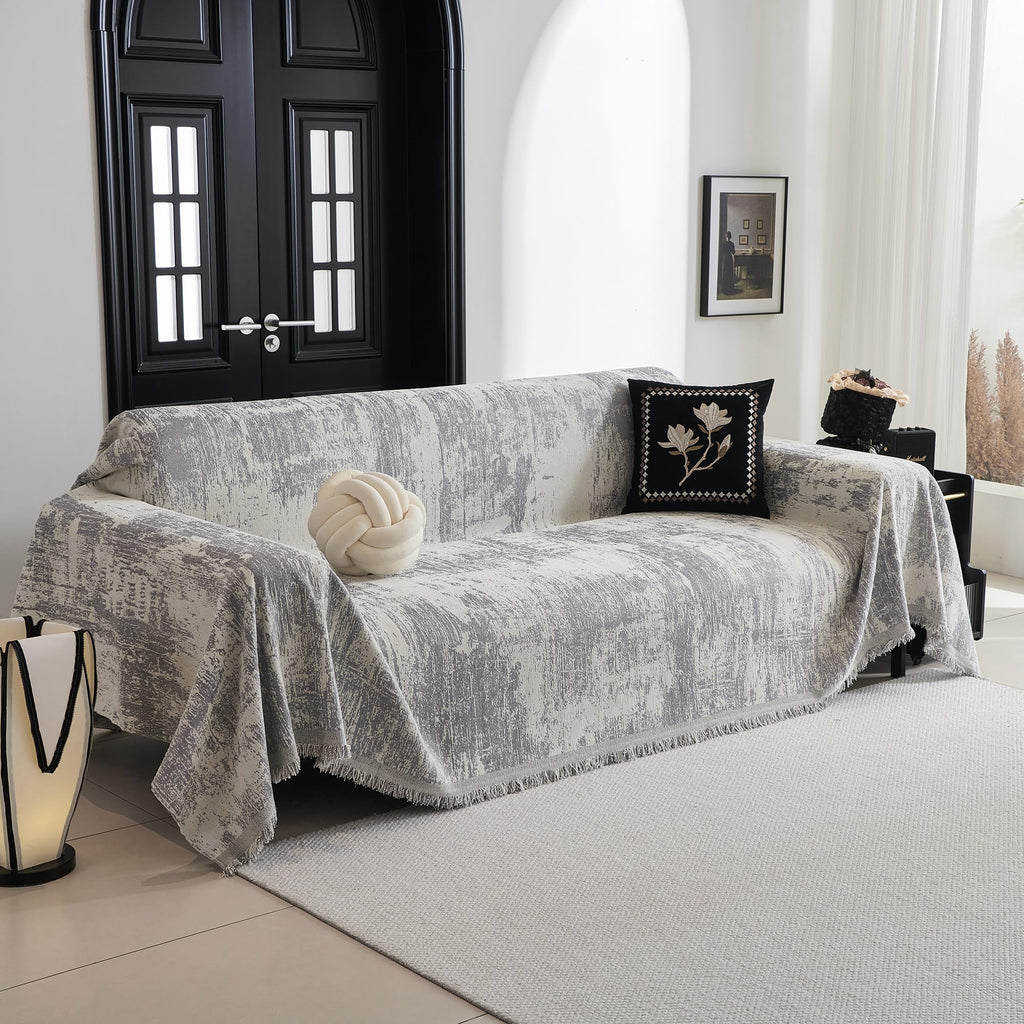 Boho Couch Cover for Dogs Washable Grey Abstract Couch Sofa Protector for Loveseat Sofa with Pets Friendly Chenille