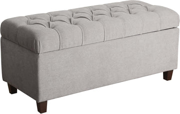 Home Decor | Tufted Ainsley Button Storage Ottoman Bench with Hinged Lid | Ottoman Bench with Storage , Grey