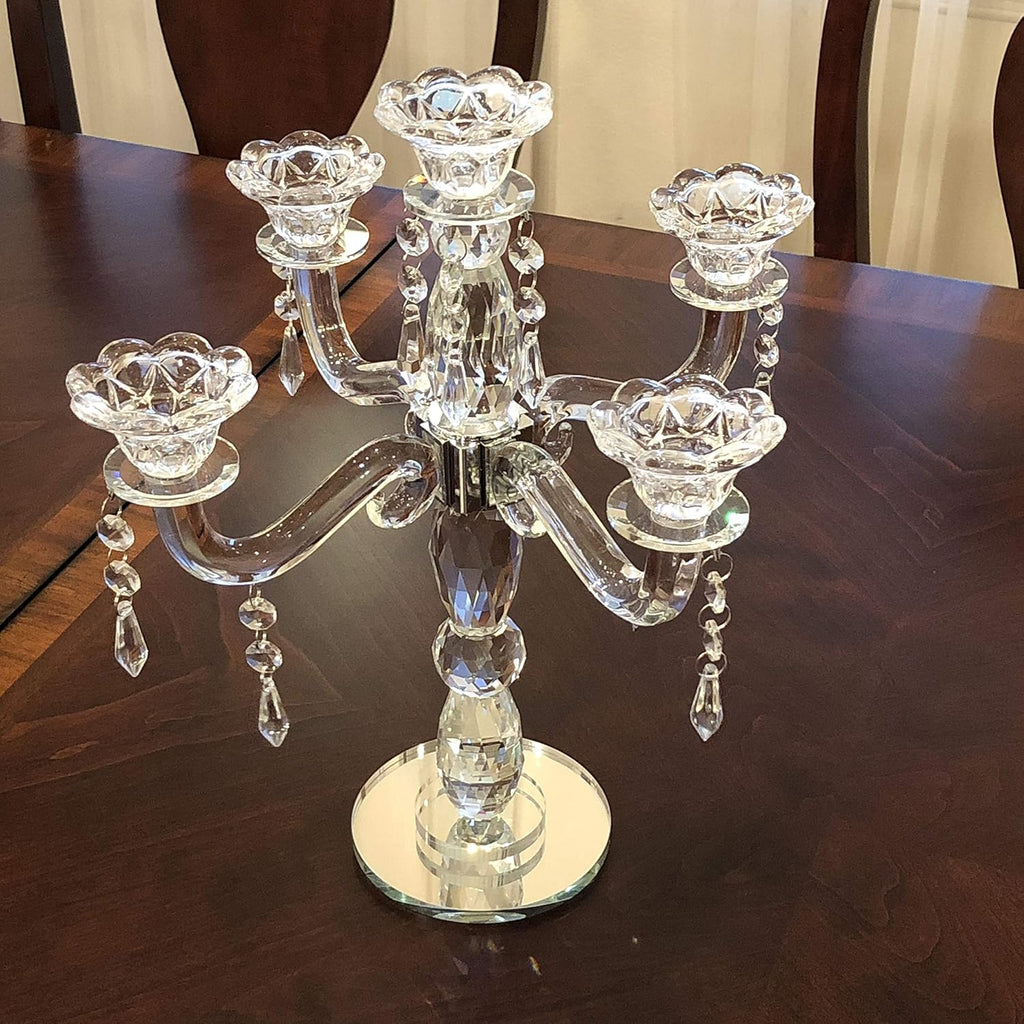 Crystal Candle Holder 5-Arm Taper Candlestick Crystal Candelabra - Centerpieceval