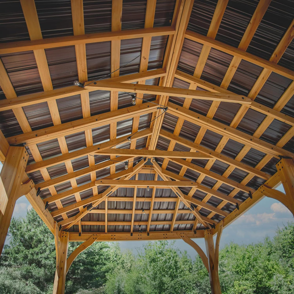 20' x 12' Cedar Wood Outdoor Gazebo Pavilion with Hardtop Galvanized Steel Hip Roof, Snow Support