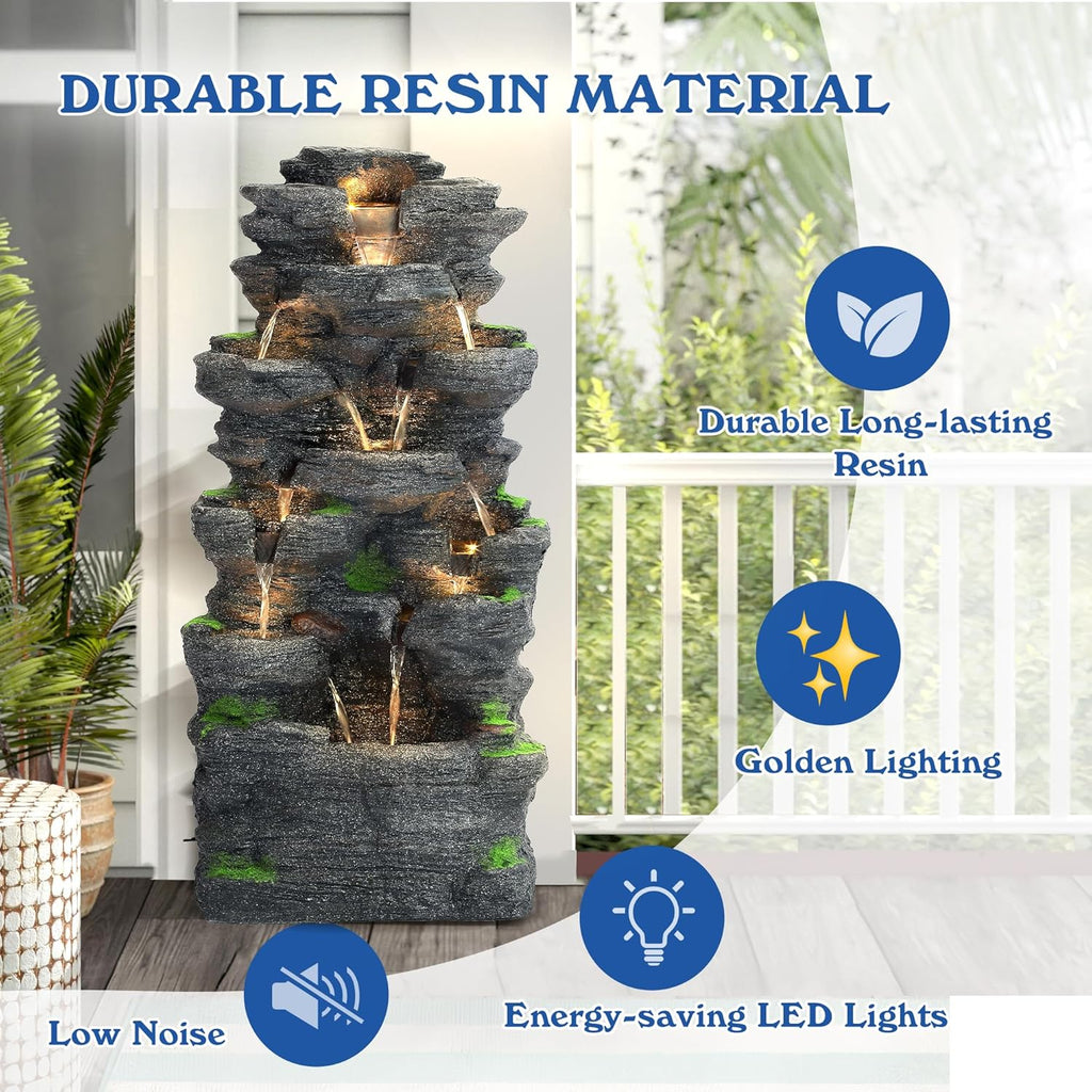 40''H Outdoor Water Fountain - Garden Rock Waterfall Fountains