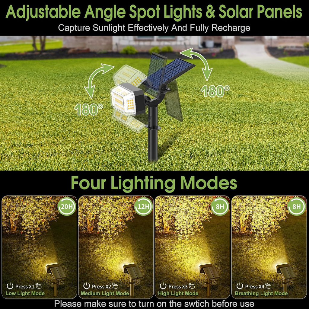 102 LED Solar Spot Lights Outdoor Waterproof IP65, Adjustable Landscape Spotlights, [8 Pack/4 Modes] Auto On/Off