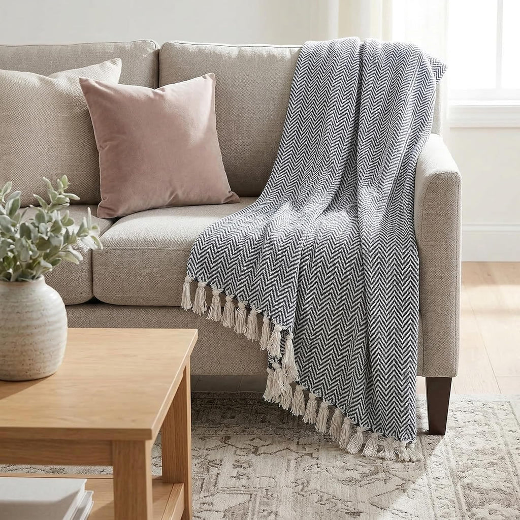50x60 Throw Blanket - Soft and Breathable Cotton Throw Blanket, Chair - Decorative Blankets