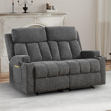 Manual Recliner Sofa Set, Fabric Home Theater Seating with Side Pockets and Cup Holders