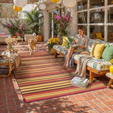 Outdoor Plastic Straw Rug Waterproof Patio 9x12 Red Orange Stripe Mat for Porch Camping RV Balcony D
