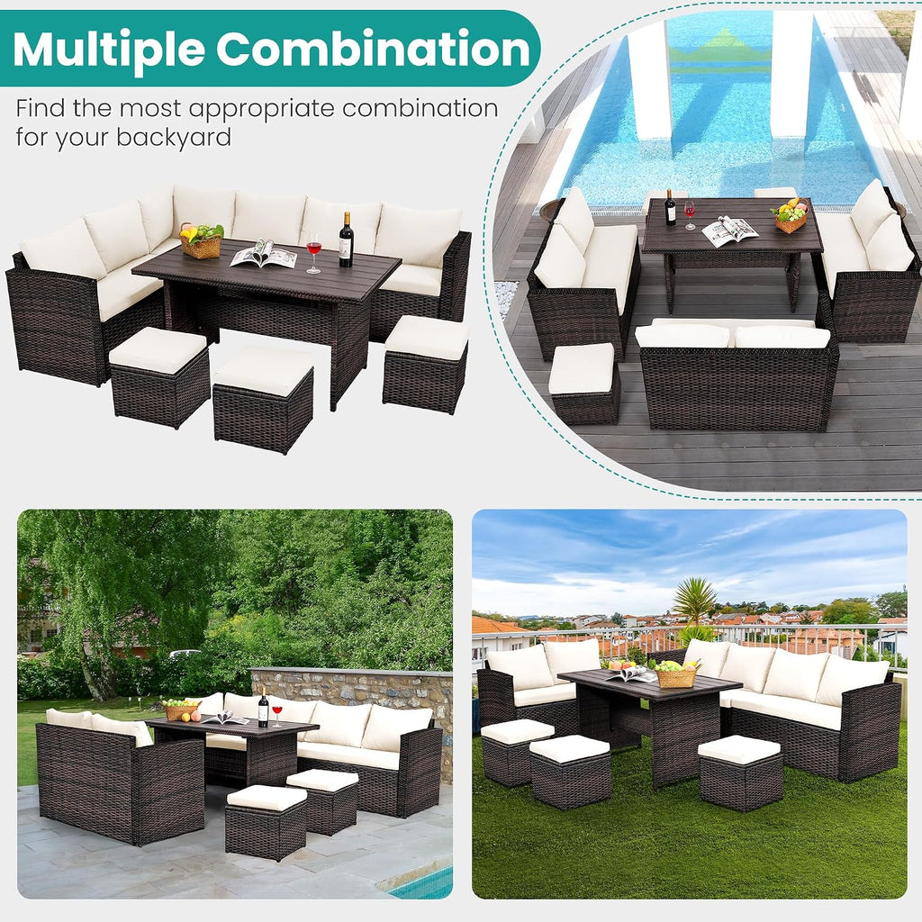 Patio Furniture Set, 7 Pieces Outdoor Patio Furniture with Dining Table&Chair, All Weather Wicker Conversation Set