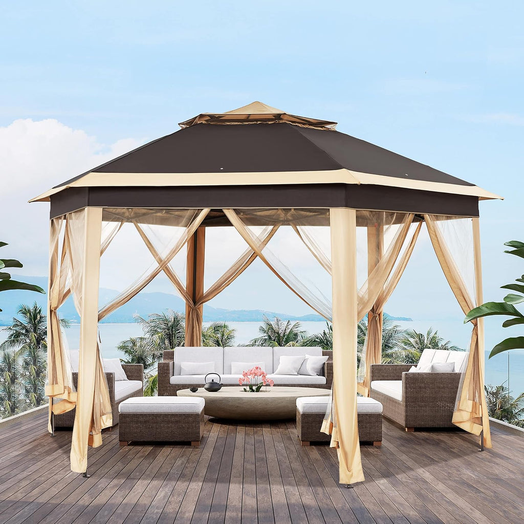 13x13 Pop up Gazebo, Hexagonal Outdoor Canopy Shelter