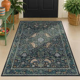 Vintage Large Entryway Rugs Indoor, 3x5 Washable Blue and Green Floral Rugs
