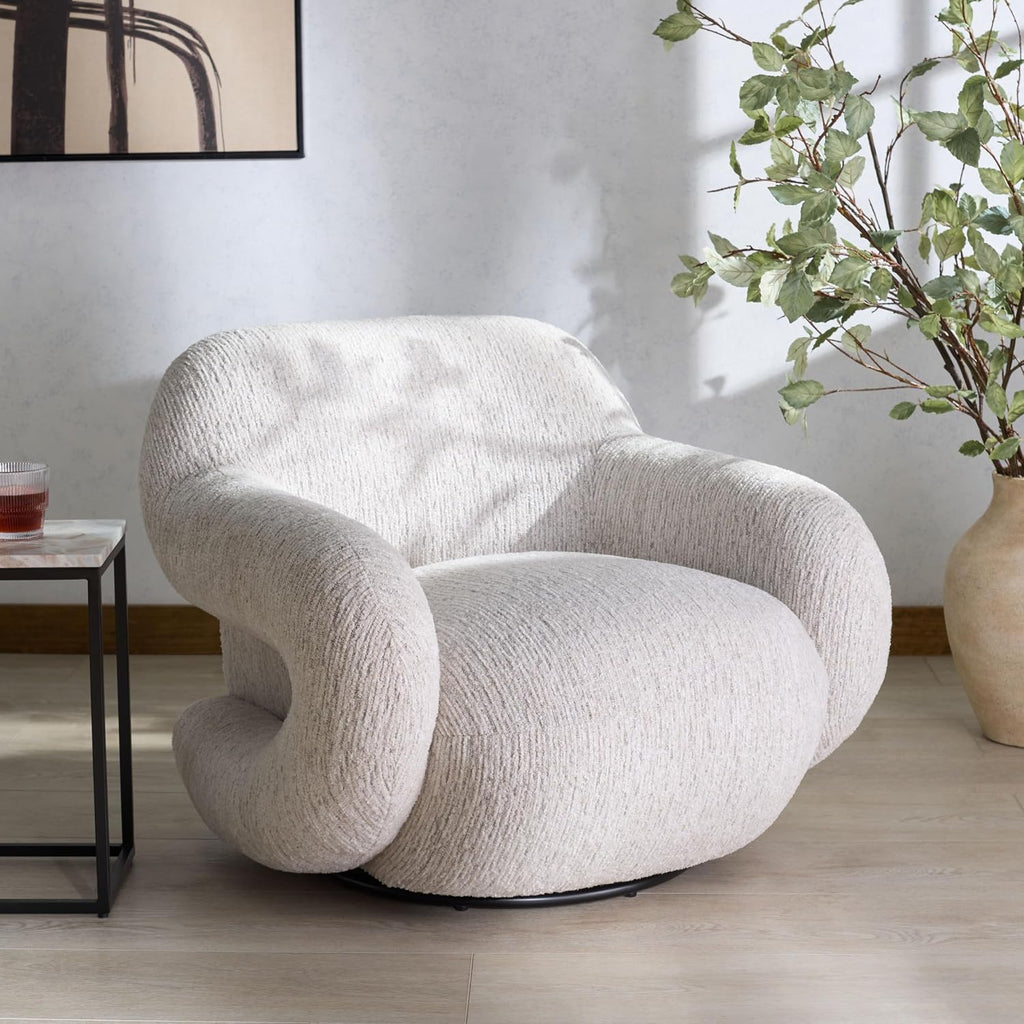 Couture Collection - Kaylana Light Grey Chenille Accent Chair, Curved Silhouette, Plush Modern Design, Fully