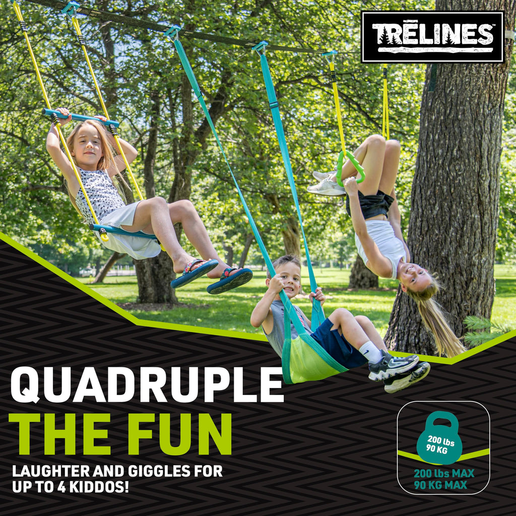 Swingset Gymnastics Kit 36 ft - Slackline Swing Set for Backyard, Monkey Bars & Gymnastics Line - 2 Swings, Double