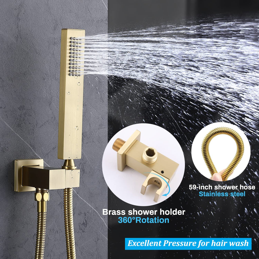 Body Jets Shower System with On-Off Switch, 16 Inch Ceiling Rain Shower Head with Jets Shower Faucet Fixture Complete