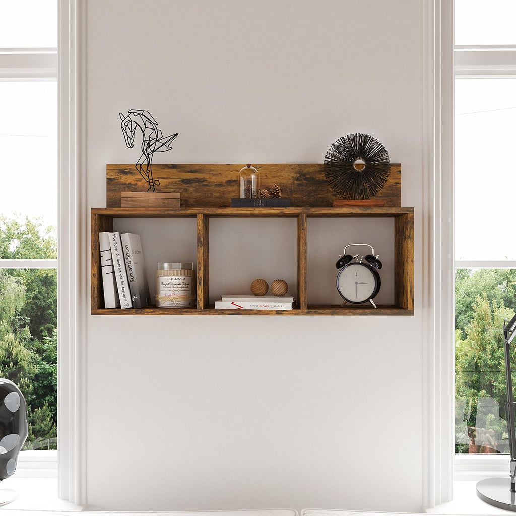 Modern 3 Cube Floating Wall Shelf with Display Ledge - Easy to Hang Wall Mounted Triple Cubby Shelf (Aged Pine)
