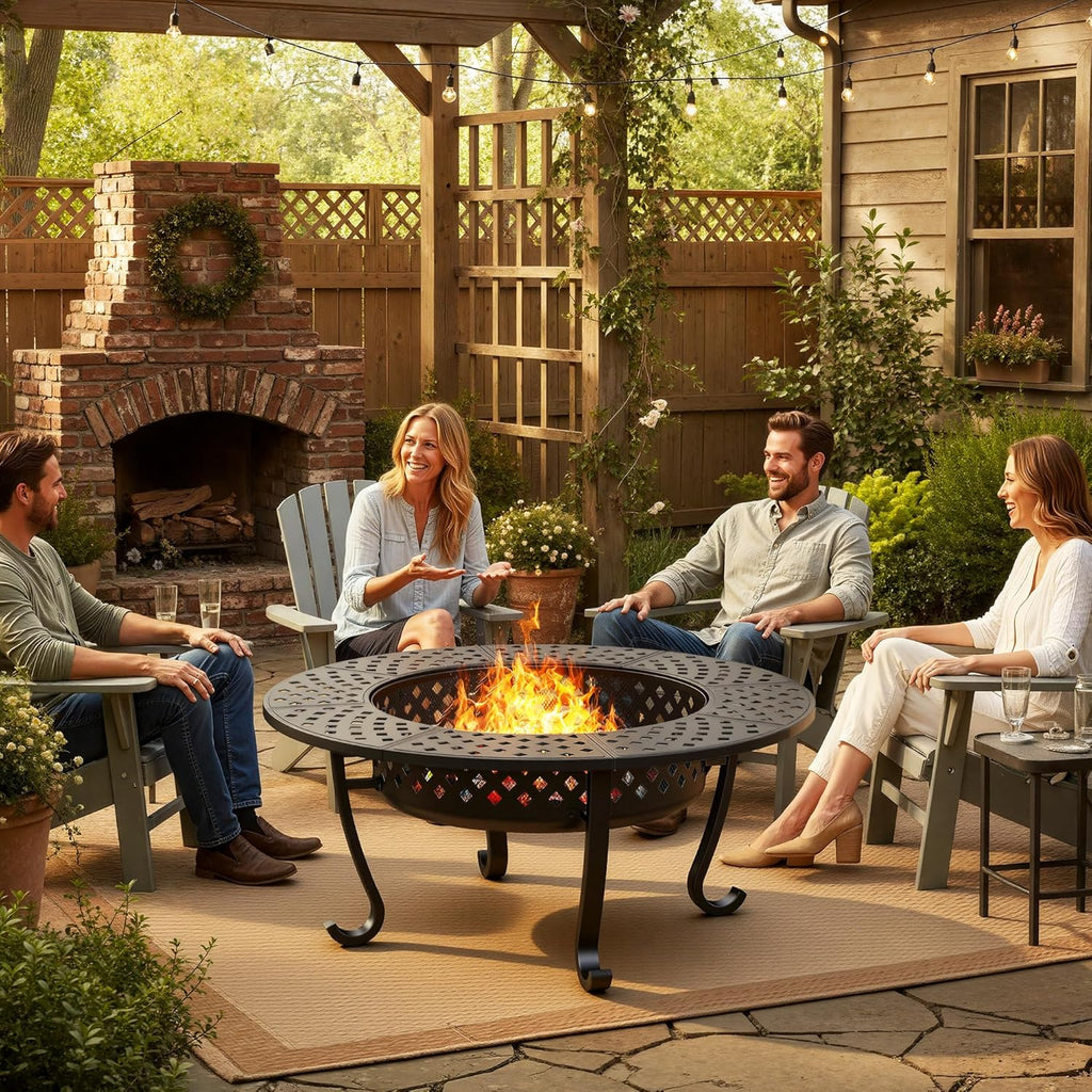 43 Inch Fire Pit - Wood Burning with Grill Table