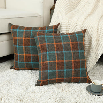 Pack of 2 Faux Linen Buffalo Check Throw Pillow Covers, Farmhouse Plaid Decorative Cushion Covers for Couch Sofa