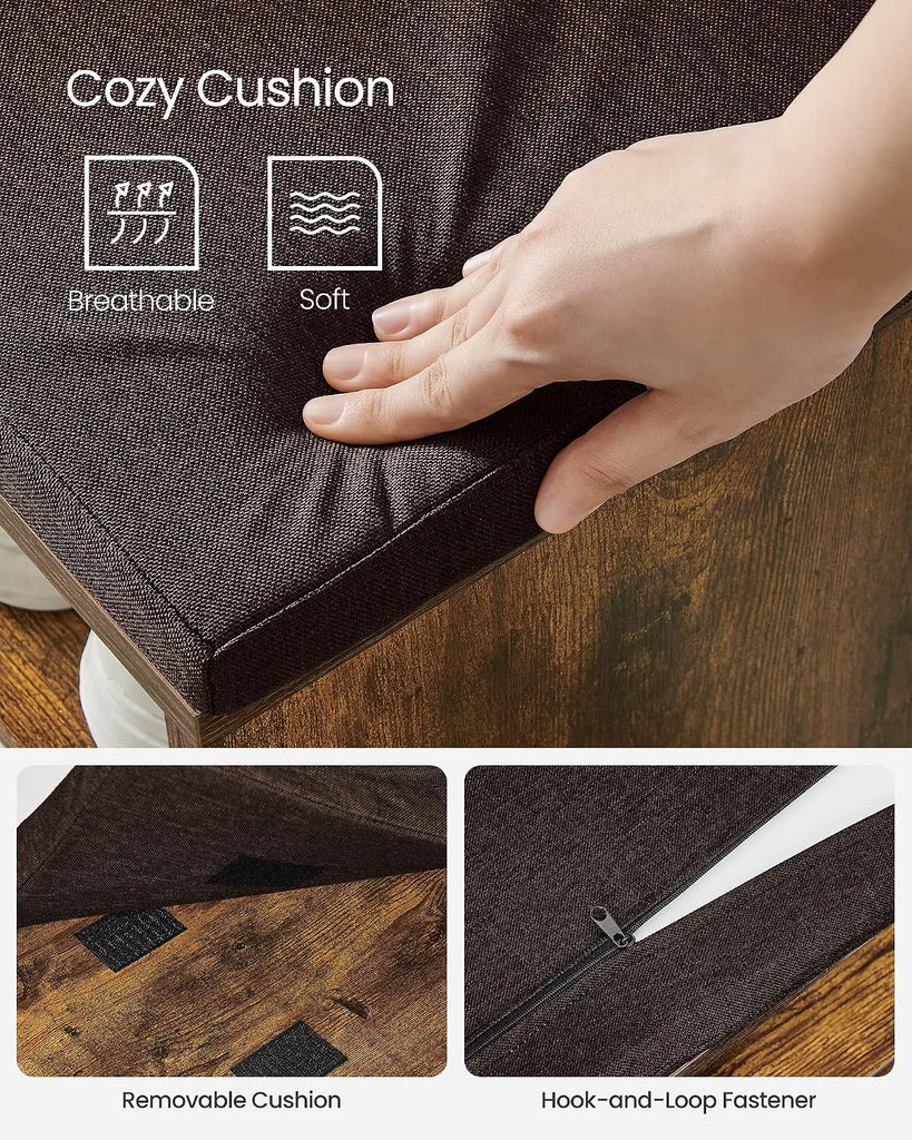 Storage Bench, Entryway Bench with Cushion, Drawer and Open Compartments, Bench with Storage, Living