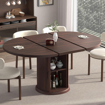 47.2" - 63" Extendable Dining Room Table for 4 - 8, Round‑to‑Oval Expandable Wood Table with Dust‑Proof 2‑Tier
