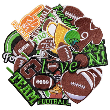 15 Pcs Football Iron on Patches, Rugby Sport Embroidered Applique Patches for Football Enthusiasts Team Fans, Bags
