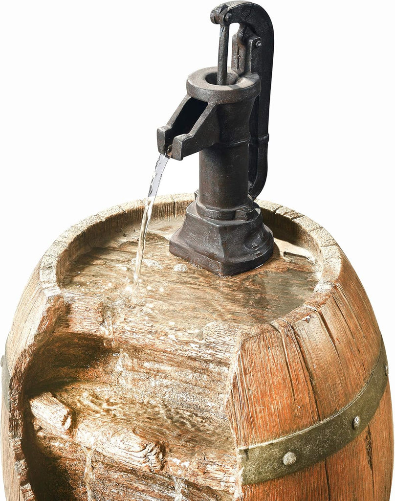 Vintage Barrel Waterfall Fountain with Pump Patio Garden Backyard Decking, 33 Inch Height, Wood