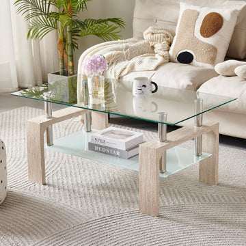 Living Room Rectangle Coffee Table, Tea Table Suitable for Waiting Room, Modern Side Coffee Table with Wooden Leg