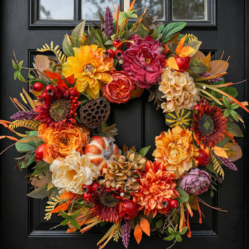 24 Inch Artificial Harvest Fall Wreaths for Front Door,Porch & Entryway