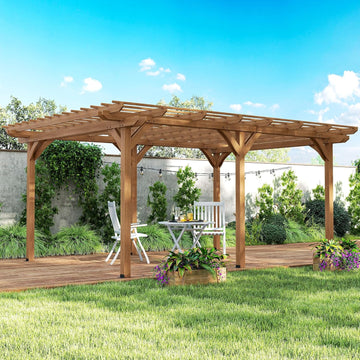 12' x 16' Outdoor Pergola, Wood Gazebo Grape Trellis with Stable Structure for Climbing Plant Support, Garden, Patio
