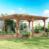 12' x 16' Outdoor Pergola, Wood Gazebo Grape Trellis with Stable Structure for Climbing Plant Support, Garden, Patio