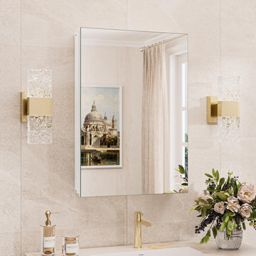 16x24 Bathroom Medicine Cabinet with Mirror Tempered, Aluminum White Mirrored Medicine Cabinet Recessed or Surface