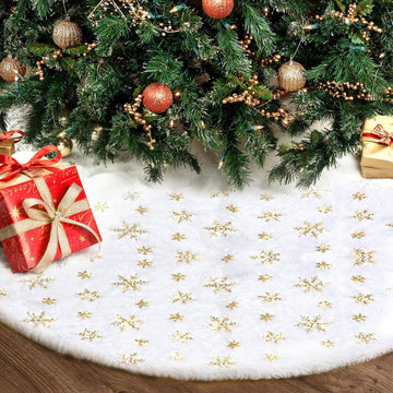 Christmas Tree Skirt 36 Inch, Holiday Part Decorations, Whit Plush Gold Sequin Snowflake Tree Shirt for Xmas