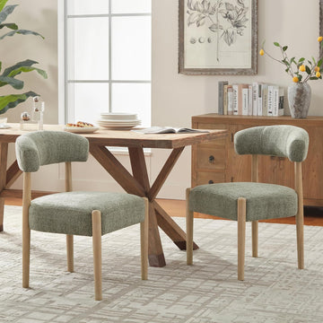Wooden Dining Chairs Set of 2, Modern Upholstered Dining Room Chairs with Rubberwood Legs and Curved Backrest, Fabric