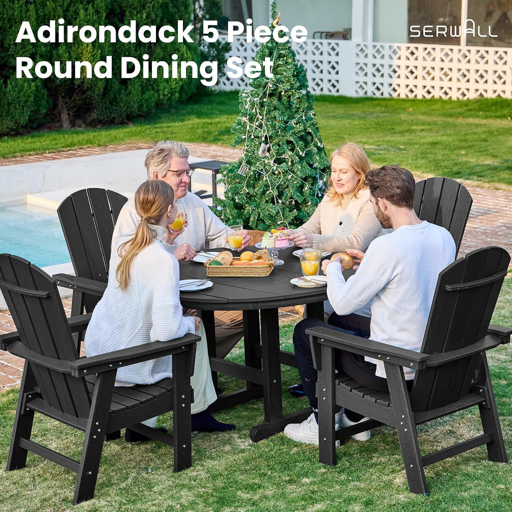 Outdoor Adirondack Dining Chair Set of 2, All Weather HDPE, Black