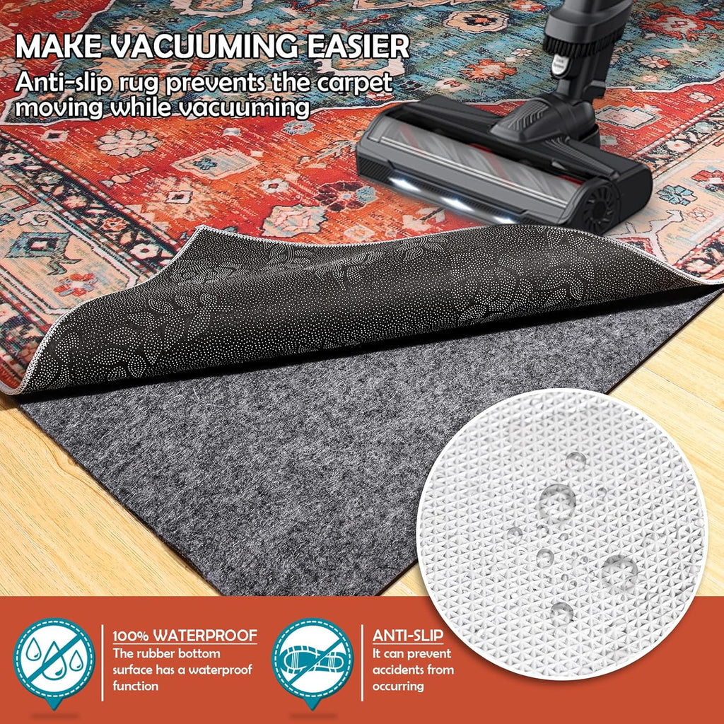 Waterproof Rug Pad, 9x12 Ft Under Area Rug Carpet Pad, Non Slip Rug Pads for All Floors and Hardwood Floors Finishes - Set of 108