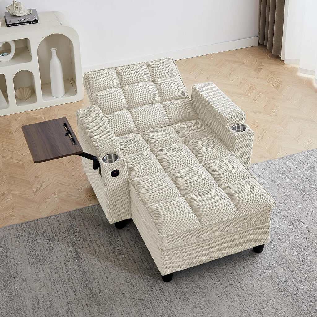 6-Position Adjustable Convertible Chaise Lounge Sleeper Chair with Storage, Modern Recliner Armchair with Swivel Tray