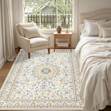 5x7 Washable Vintage Boho Area Rug, Floral Low Pile Non-Slip Carpet Beige