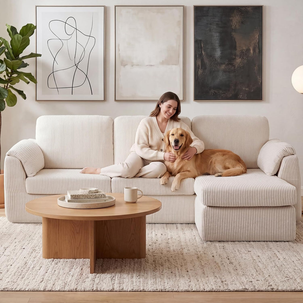 Sectional Couches Cloud Couch with Ottoman, Upholstered Boneless Couches Modern Modular L Shaped Couch 3 Seater Sofa