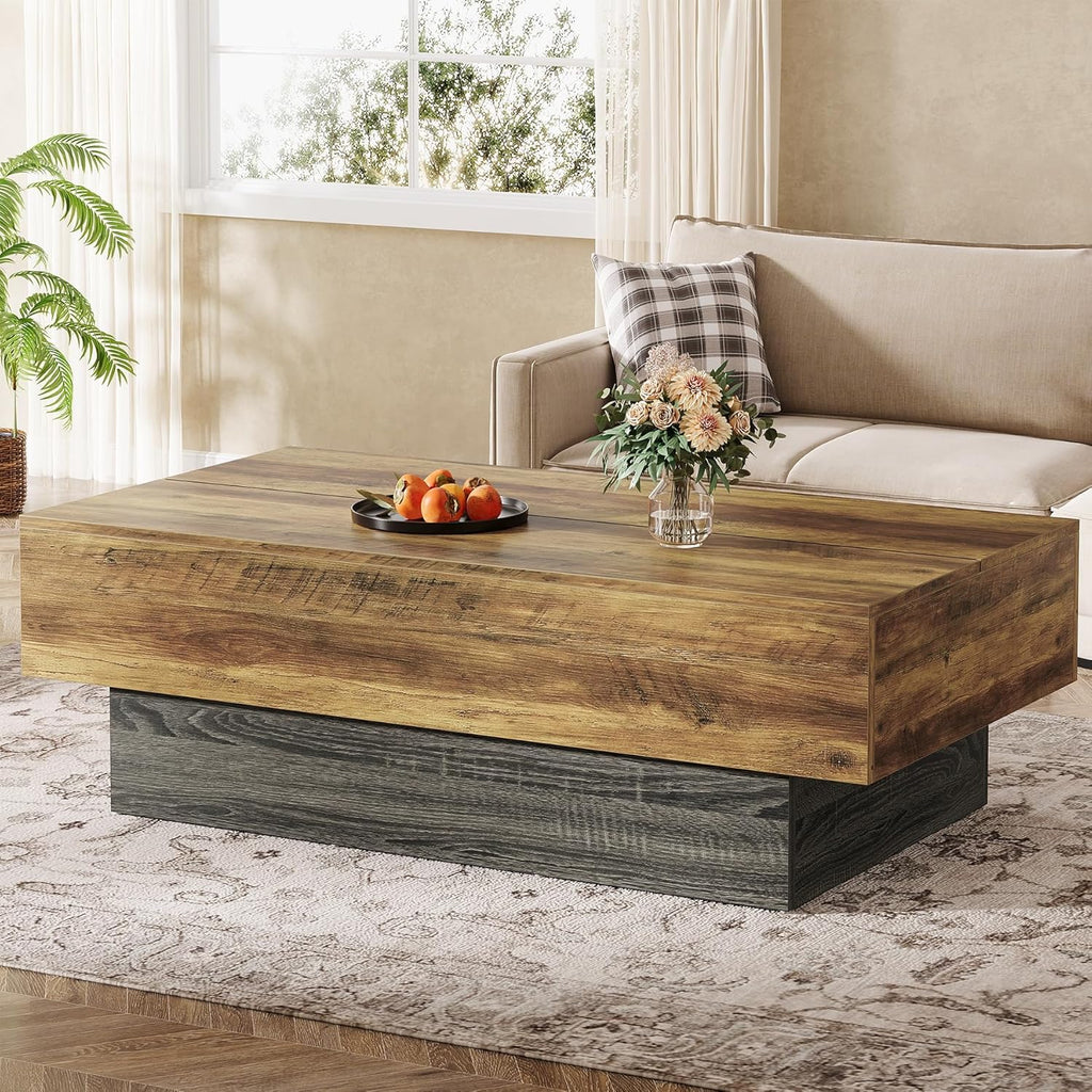 55-Inch Farmhouse Wood Coffee Table, Rustic Large Rectangle Tea Table, Vintage Center Table Reception
