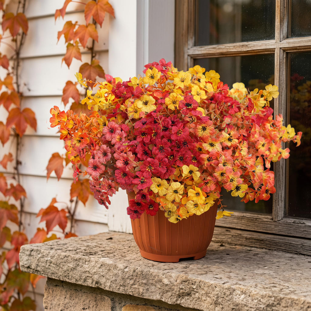 Artificial Violet Mums Flowers for Autumn Outdoor Decor, 12-Stem Multi Pack Faux Fall Flowers for Front Porch, Patio
