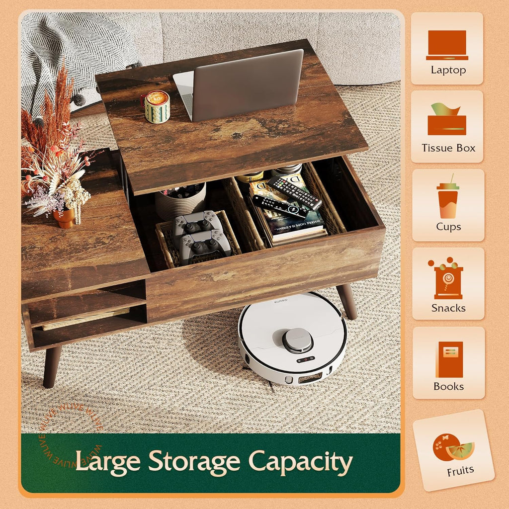 Lift Top Coffee Table,Small Coffee Table with Storage, Adjustable Shelf and Storage Compartment