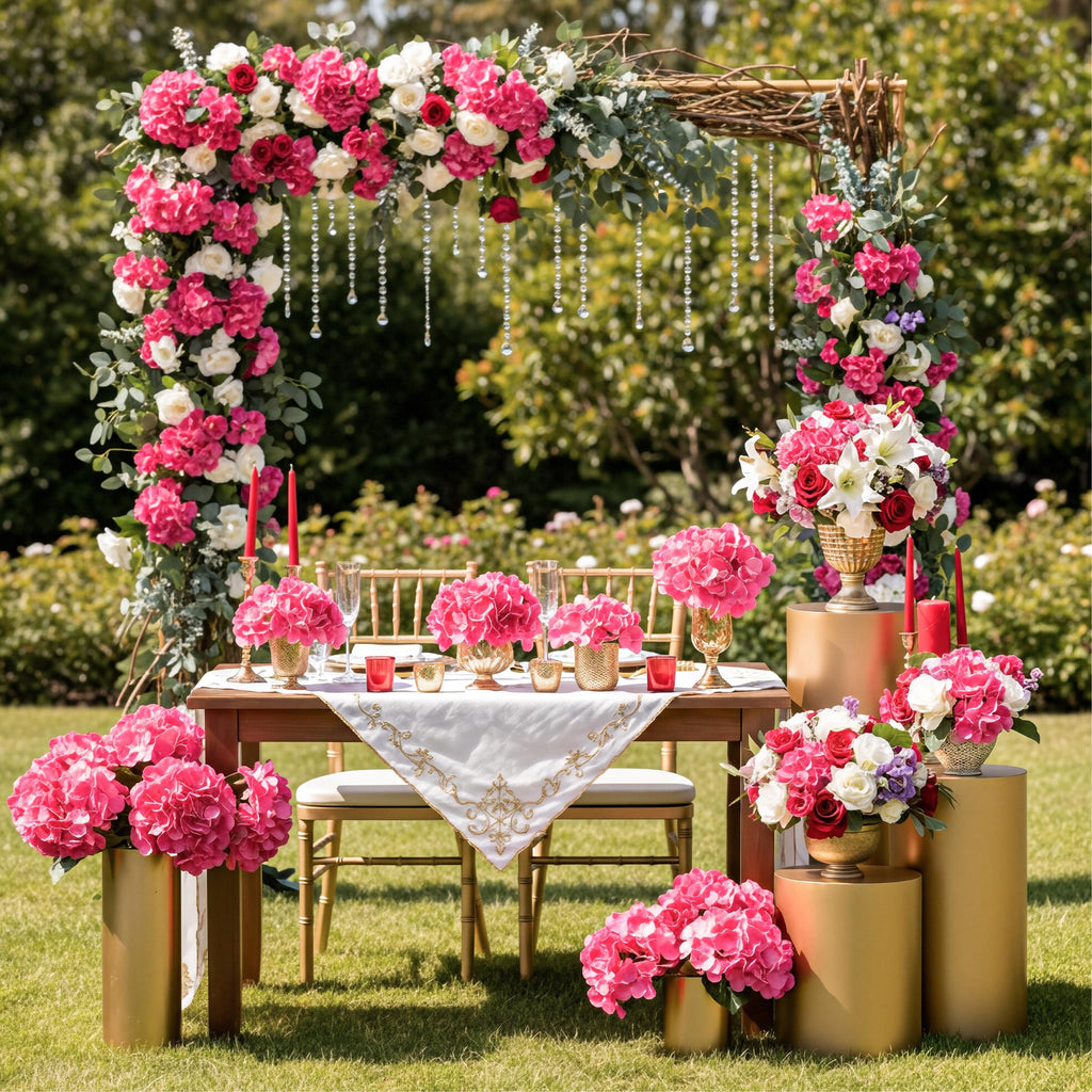 64Pcs Hydrangea Artificial Flowers, Rose Red Artificial Flowers