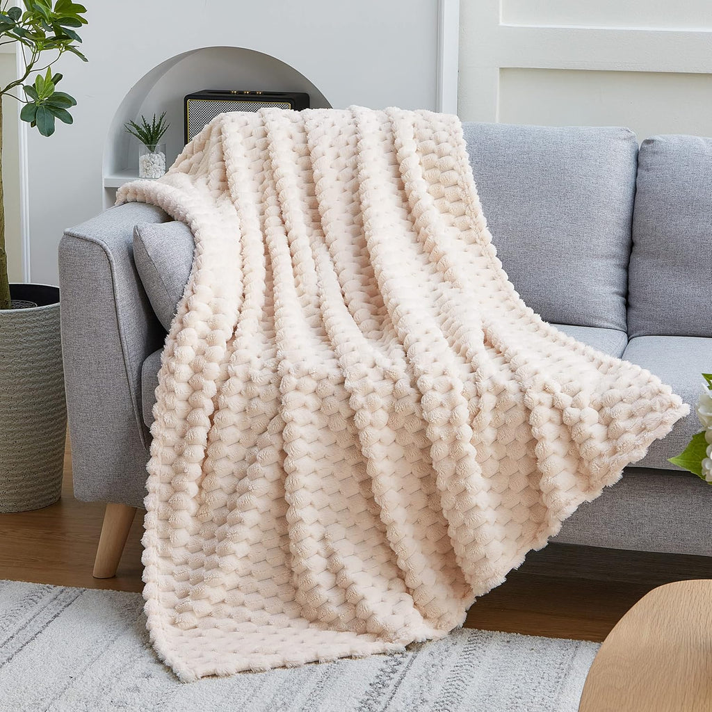 Fleece Throw Blanket,Beige)
