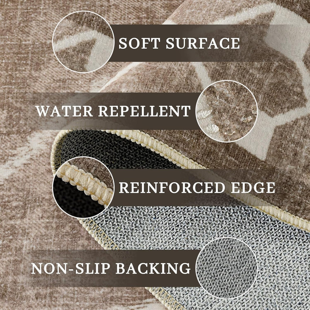 4x6 Area Rugs for Bedroom Living Room, Machine Washable Low Pile Rugs, Non Slip Modern Bordered Print Indoor Carpet