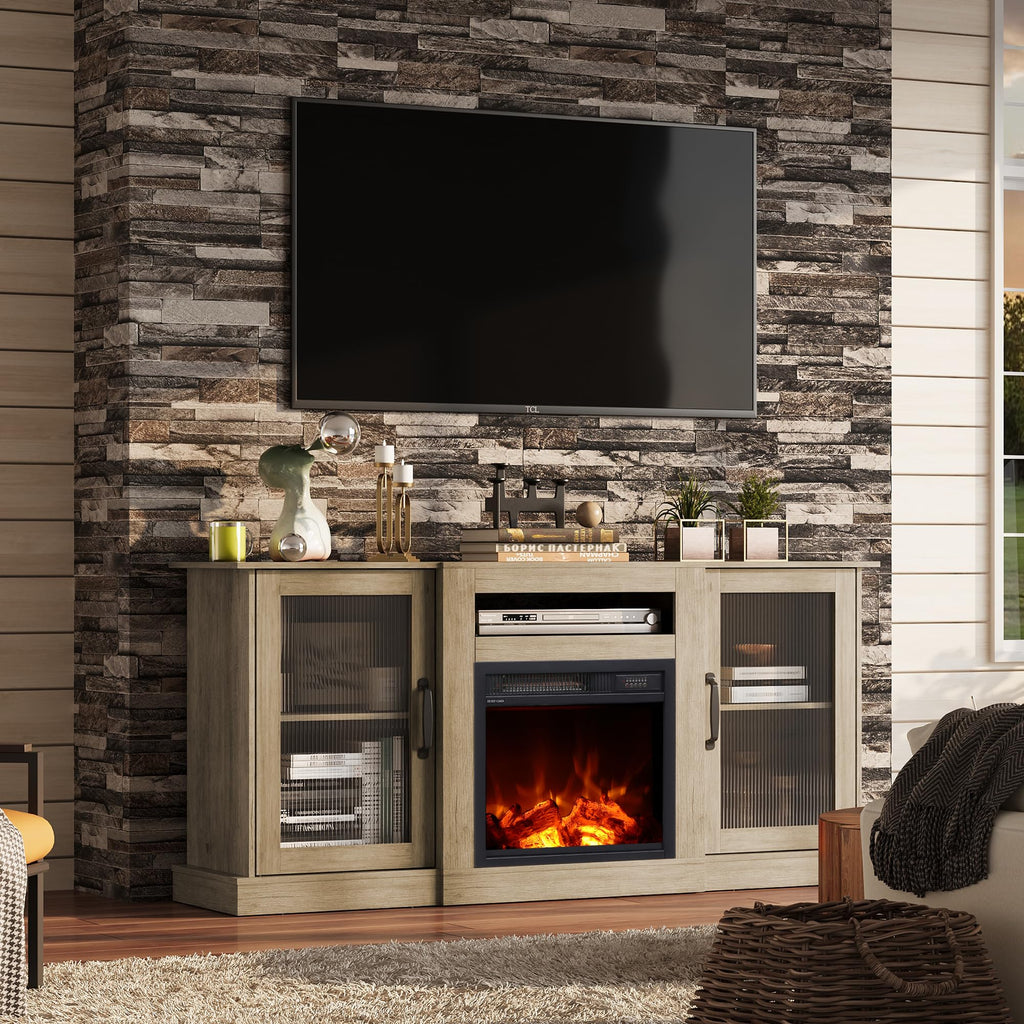 For 65 in TVs, Media Console with Storage, Greige