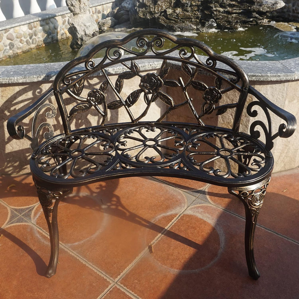 Garden Bench, Metal Aluminum Rose, Suitable for Garden Porch Park Front Porch Balcony Outdoor (Bronzed)
