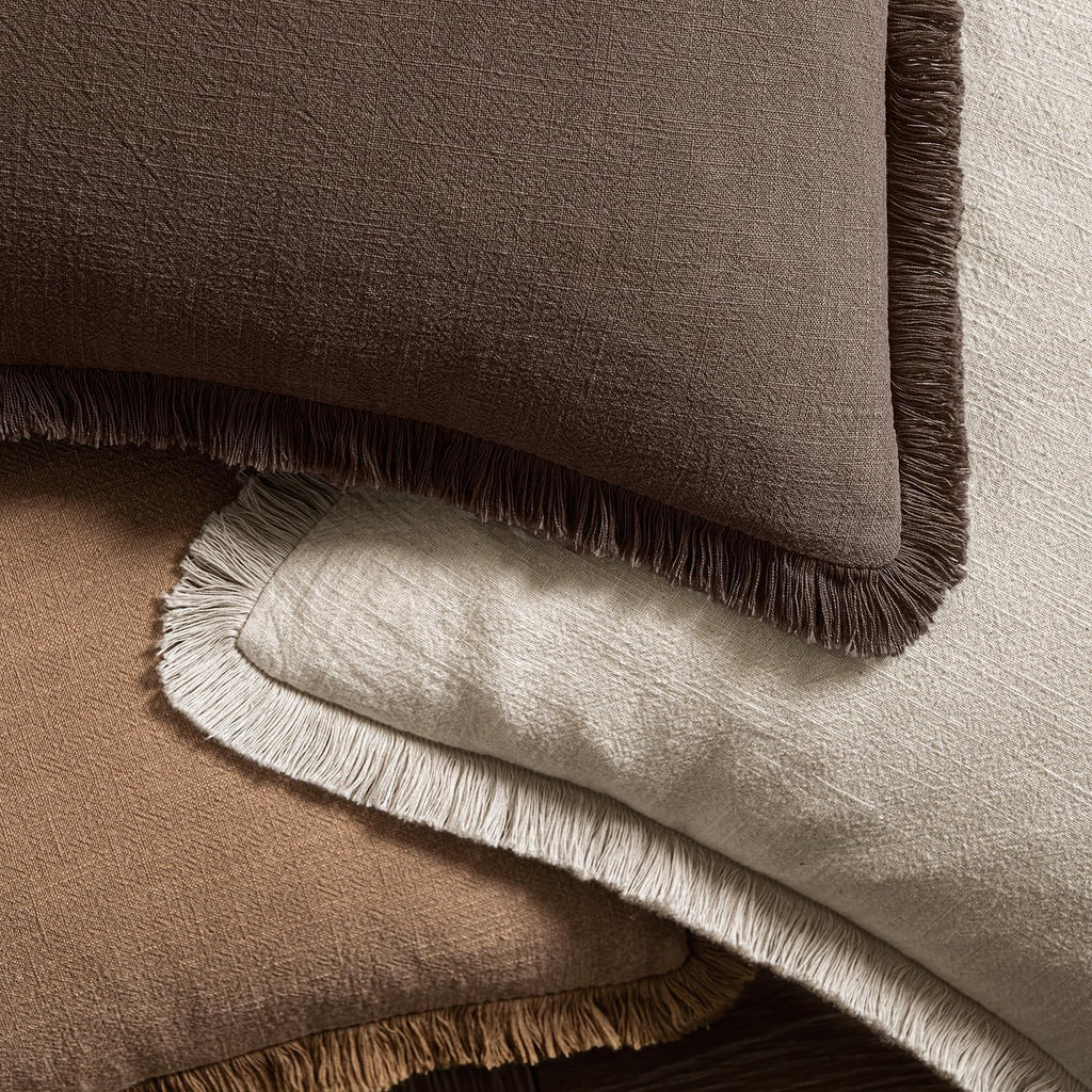 Decorative Lumbar Throw Pillow Covers Neutral Linen Fringe Throw Pillows Set of 2 Reddish Brown Boho Farmhouse