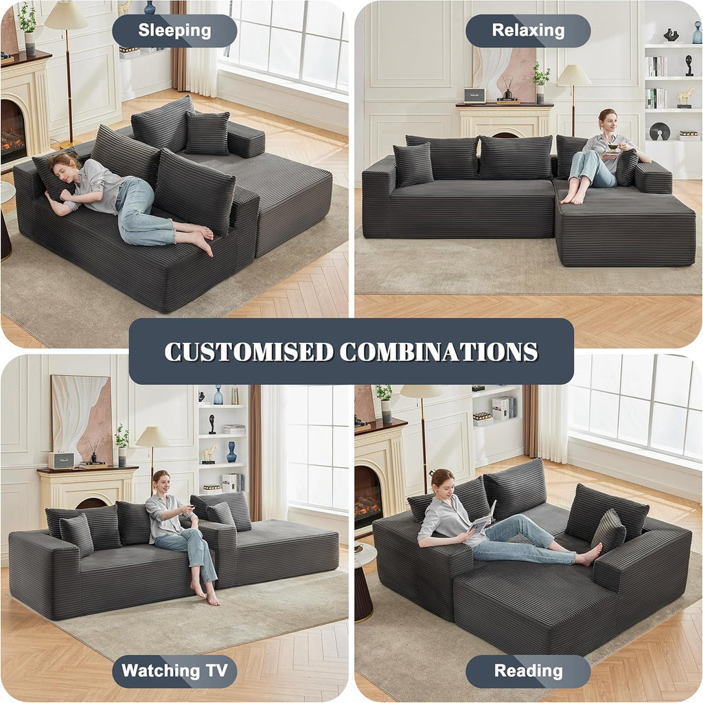110” Cloud Sectional Couch, Boneless Sofa for Living Room, Modular Sectional Sofa with Deep Seat