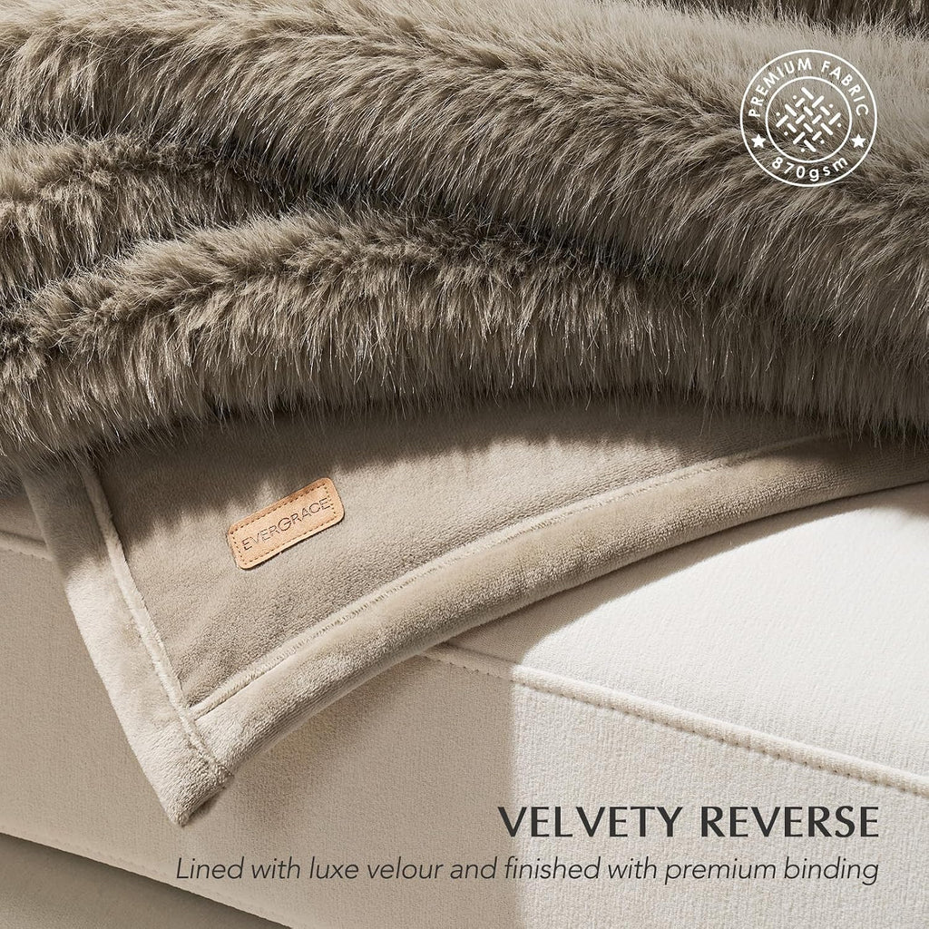 Luxury Faux Fur Throw Blanket, 50"x60", Natural Mink | Fluffy Faux Mink Blanket, Soft Cozy Plush, Thick Warm Winter