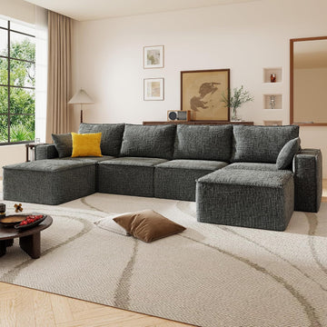 145.6” L Shaped Boneless Couches for Living Room, Modular Sofa Memory Foam