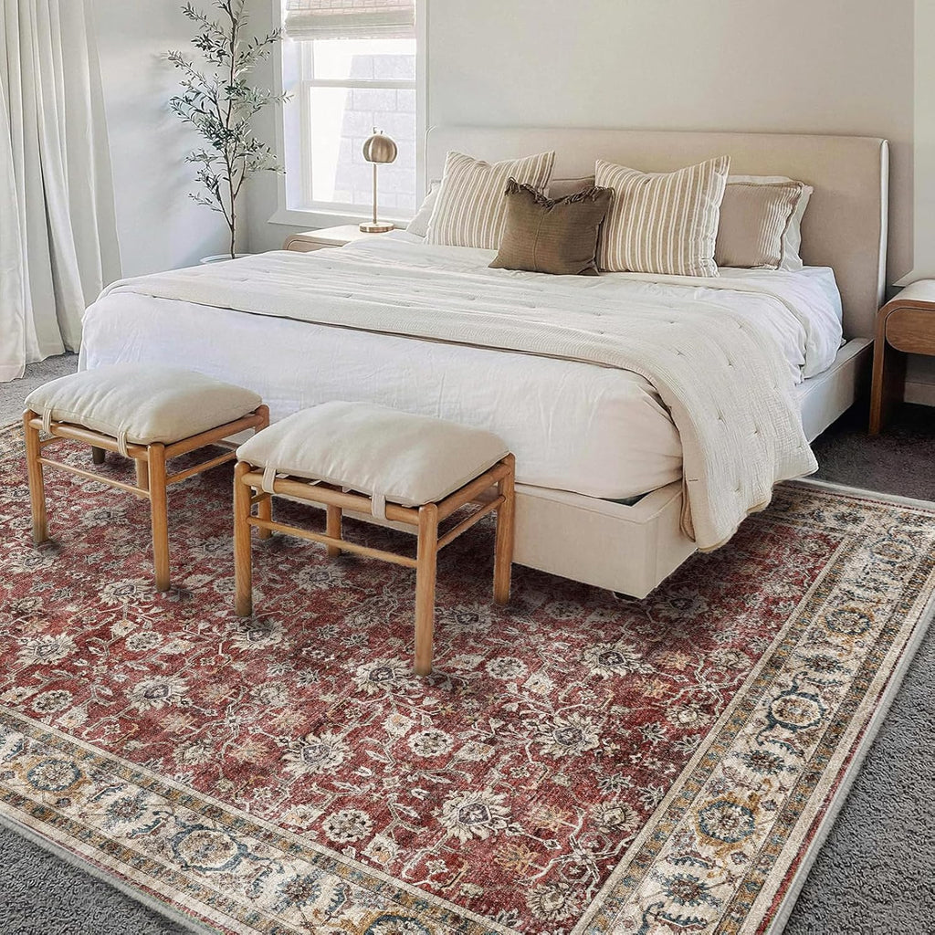 Washable Area Rug 9'x12' Boho Design Non-Shedding Easy Care Ideal for High Traffic Areas in Living R