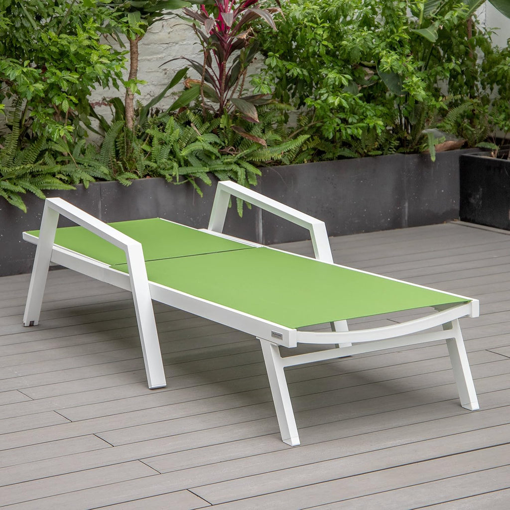 Marlin Patio Chaise Lounge Chair, Adjustable Outdoor White Aluminum Lounge with Breathable Mesh Sling Back